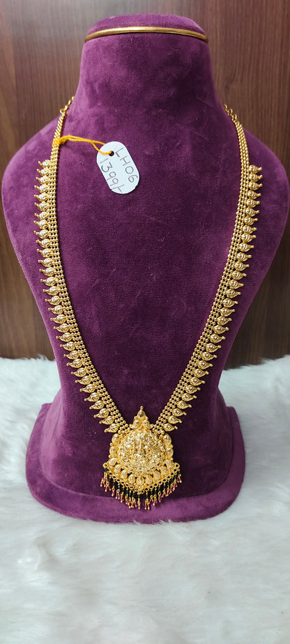 Premium micro gold mangol long haram with Lakshmi Devi pendant