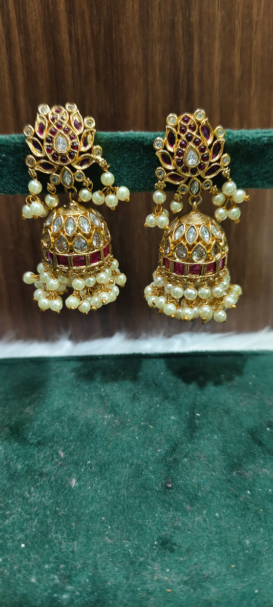 Premium Ruby white big pearl jumkas