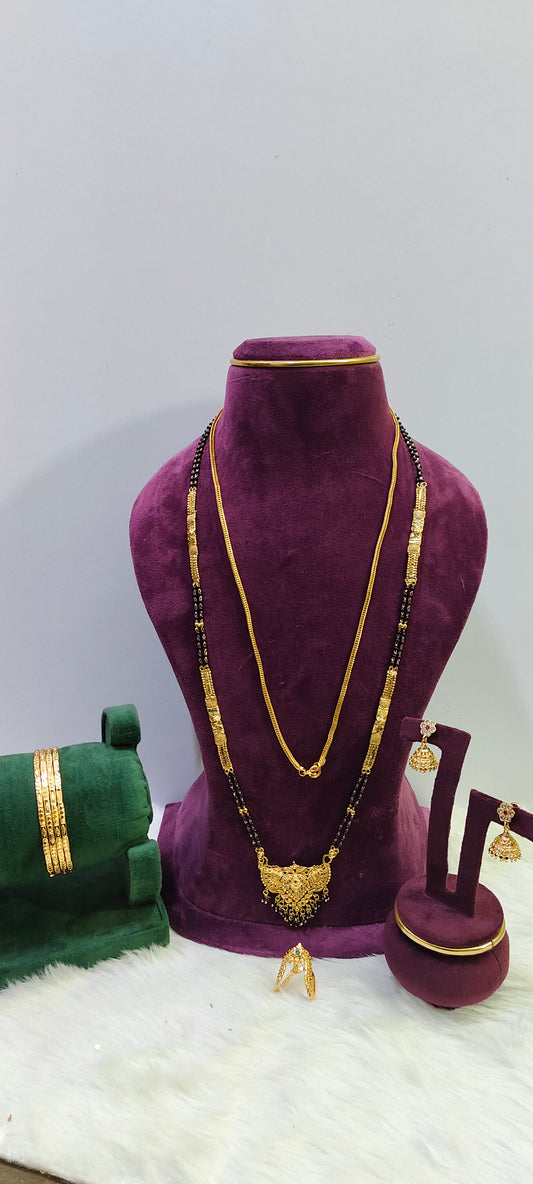 Super 5 combo ( thalichain,black beads,bangles,jumkas,vanki ring)