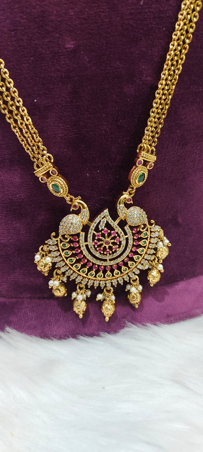 Premium nakshi 32" length 3 line chandraharam pendant chain