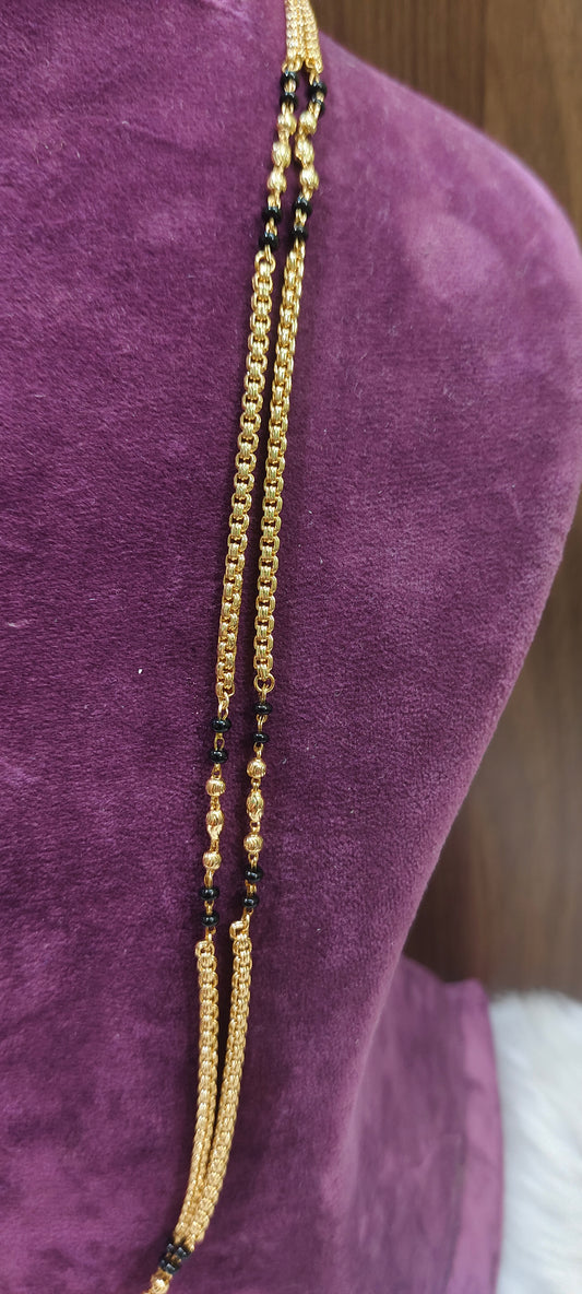 Premium fully micro gold plated 26" length 2line bharati model black beads thali chain