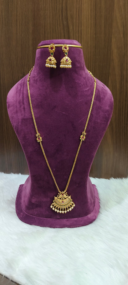 Premium nakshi 28" length pendant chain and jumkas