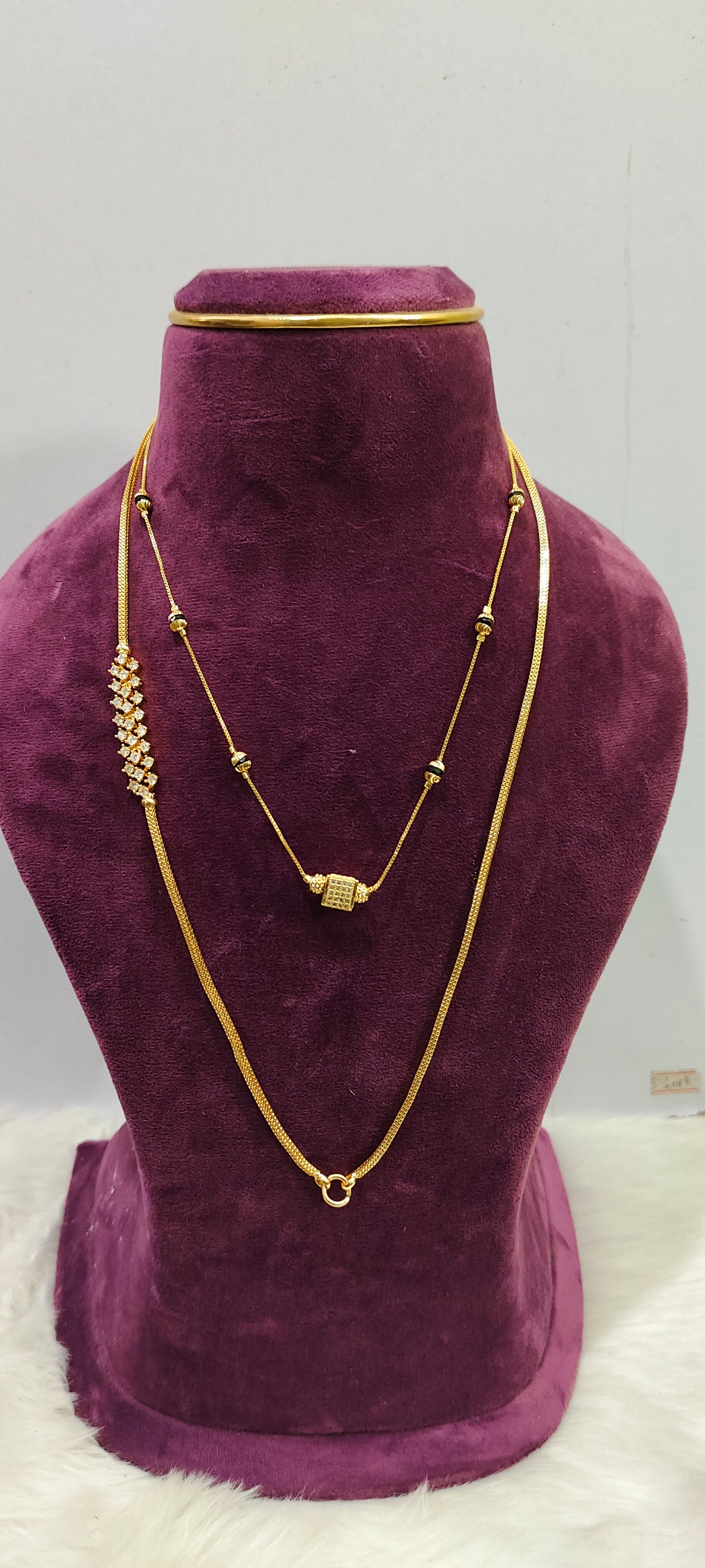 Premium micro gold plated 4 set combo (thali chain, short black beads vanki ring panchaloham earrings)