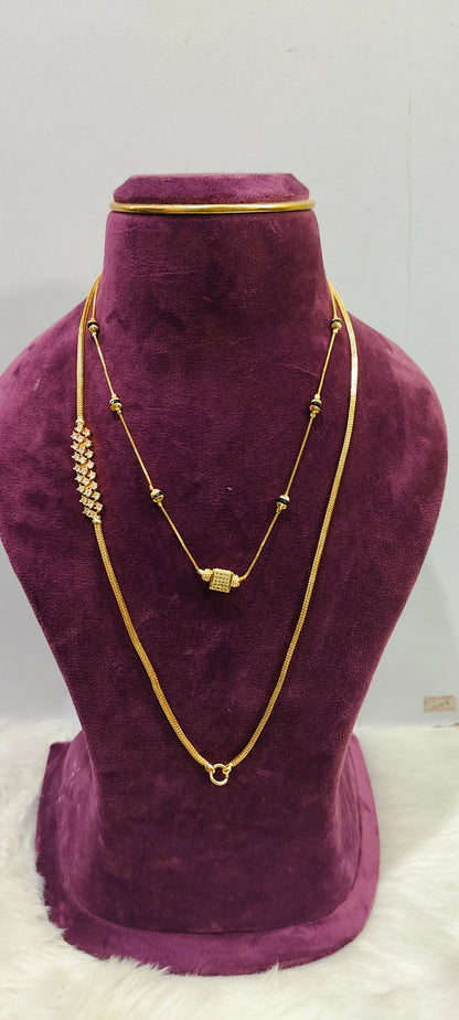 Premium micro gold plated 4 set combo (thali chain, short black beads vanki ring panchaloham earrings)