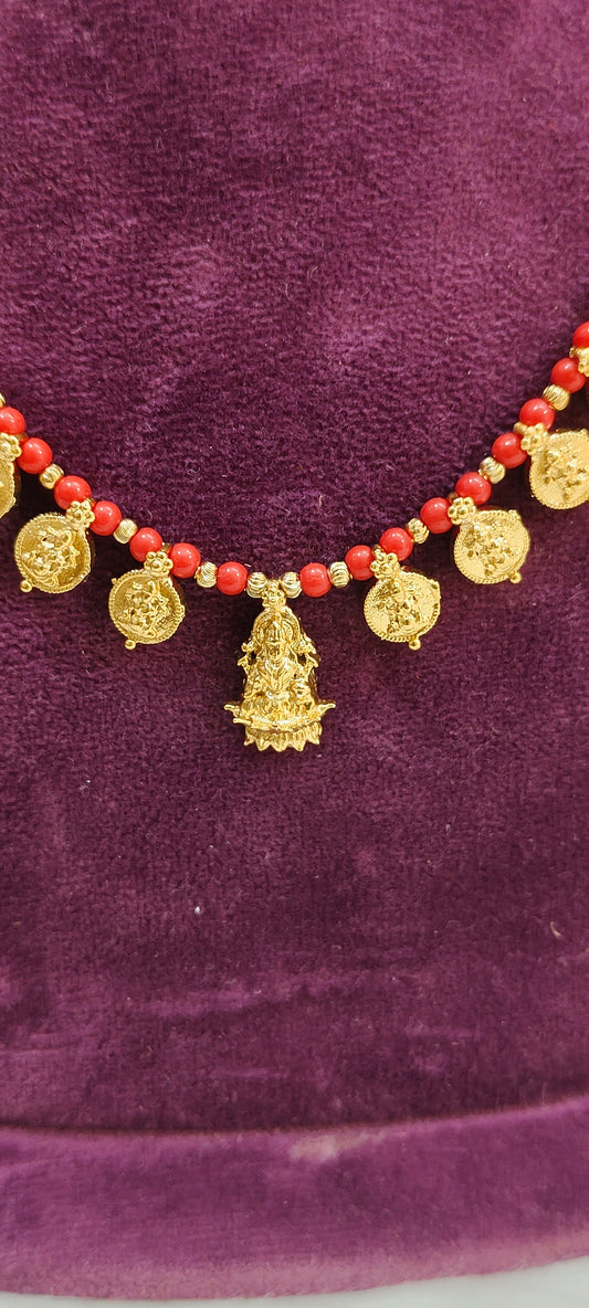 Simple gold look Lakshmi Devi necklace