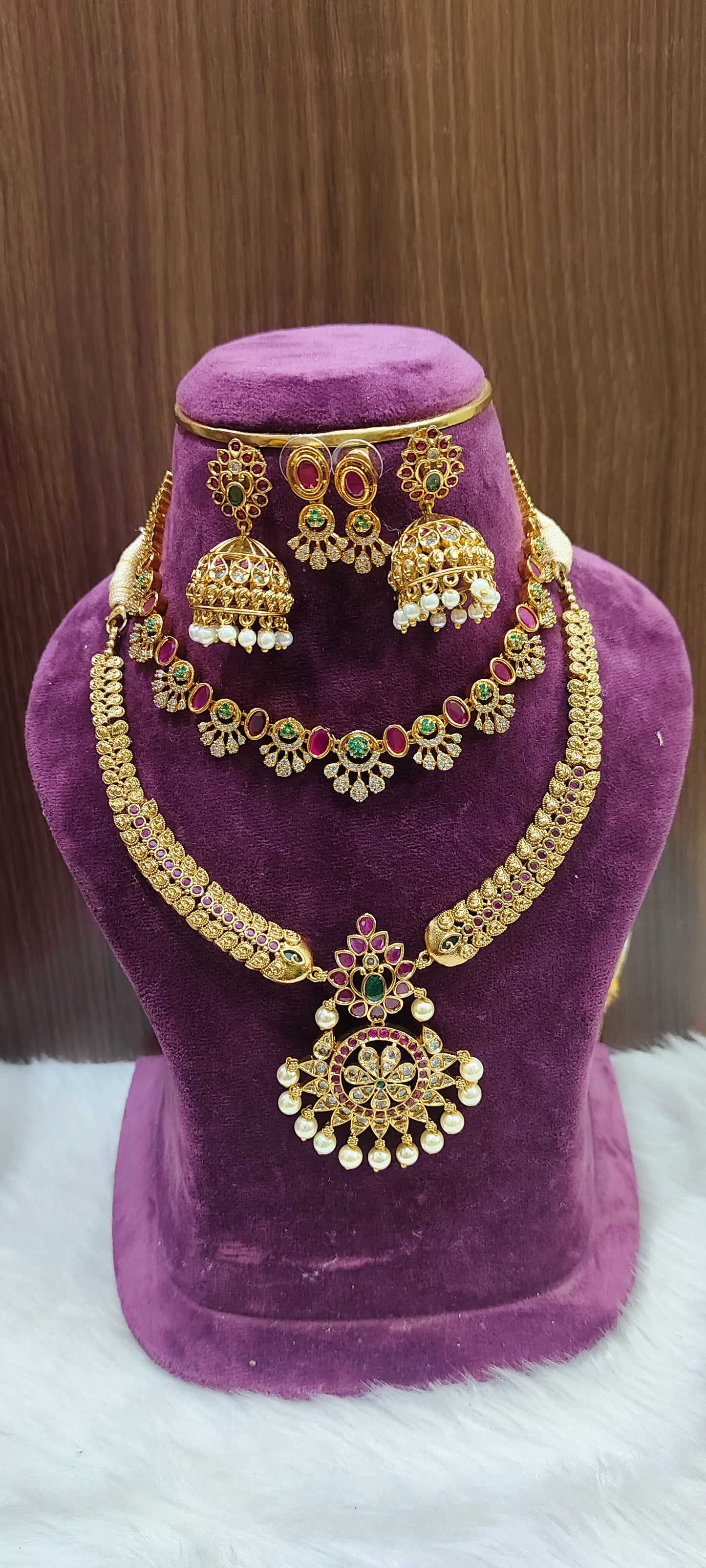 Premium antique nakshi 2 necklace set combo (back thread provided)