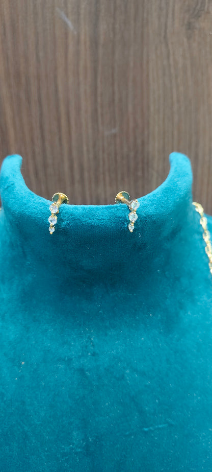Pure panchaloham daimond look trendy and simple long haram with 26" length with earrings