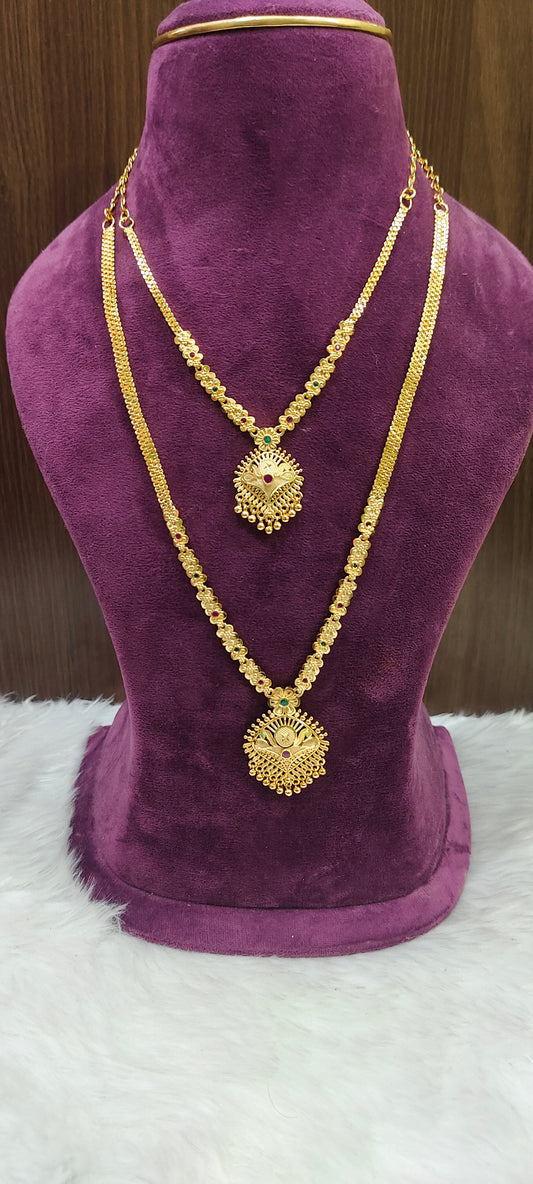 100% gold look necklace and long haram combo (pendant design slightly may changes
