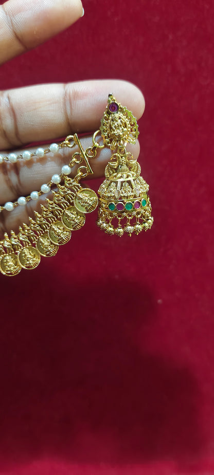 Premium gold look jumkas and earchains combo