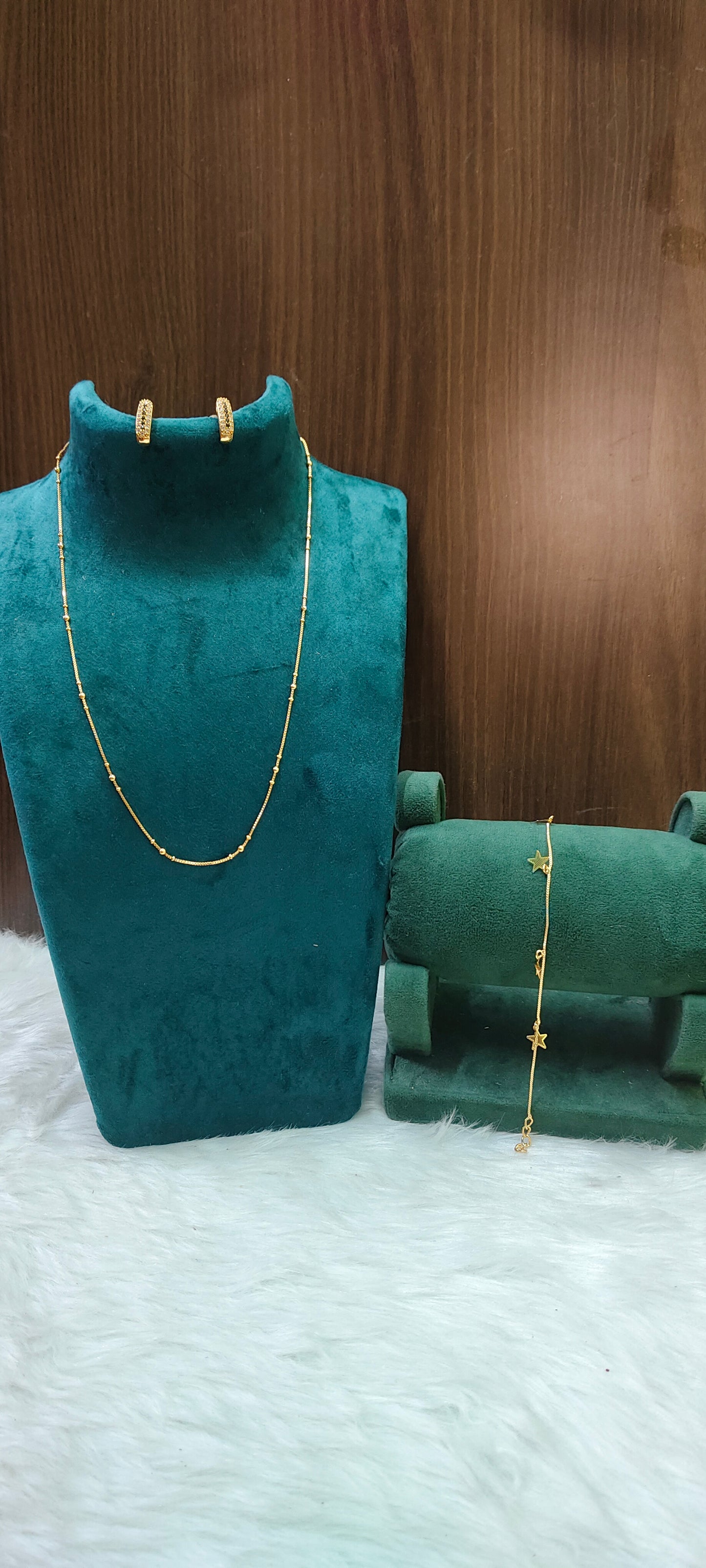 Premium micro gold plated daily wear 3 set combo ( 18" chain, bracelet, j type studs)