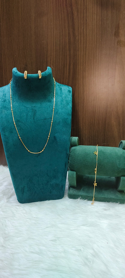 Premium micro gold plated daily wear 3 set combo ( 18" chain, bracelet, j type studs)