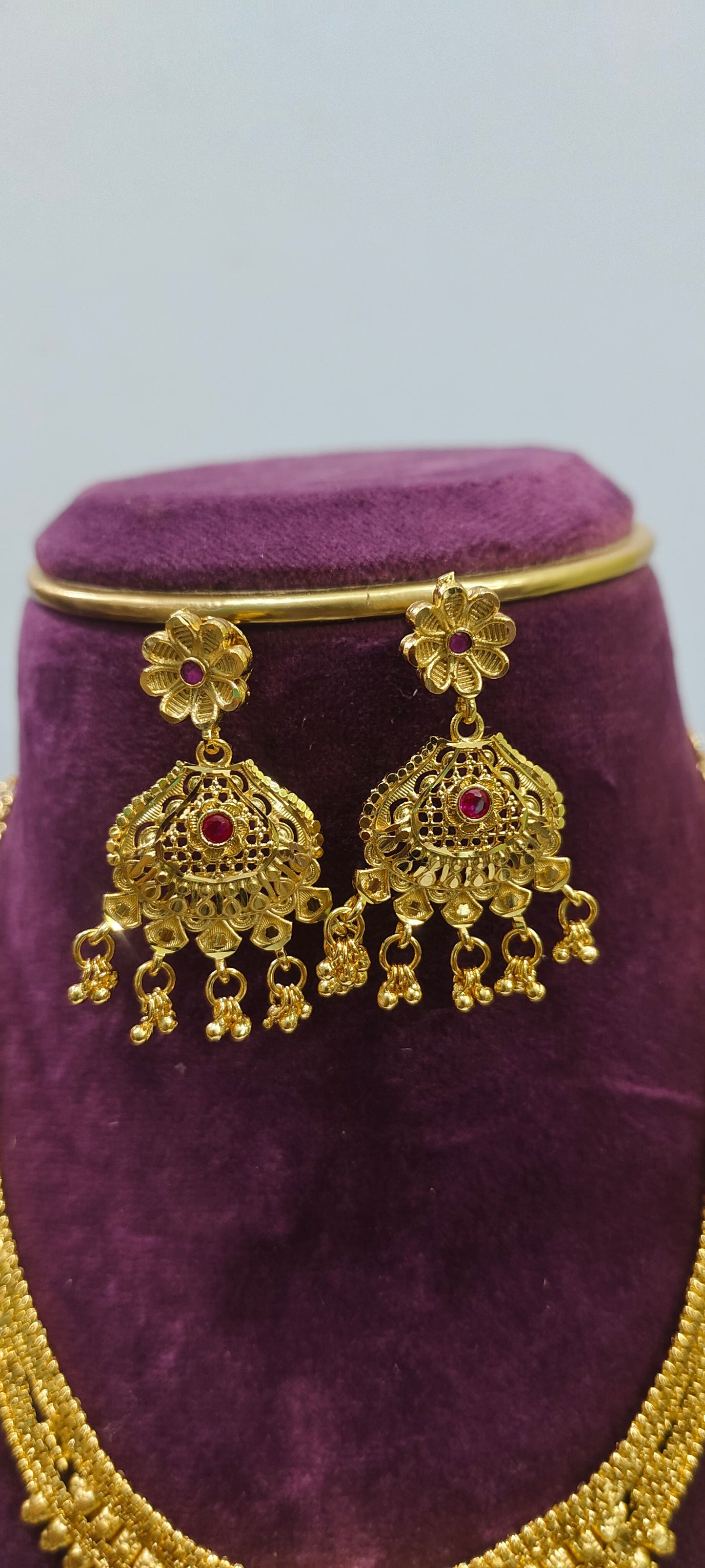 100% real gold look necklace and long haram combo set
