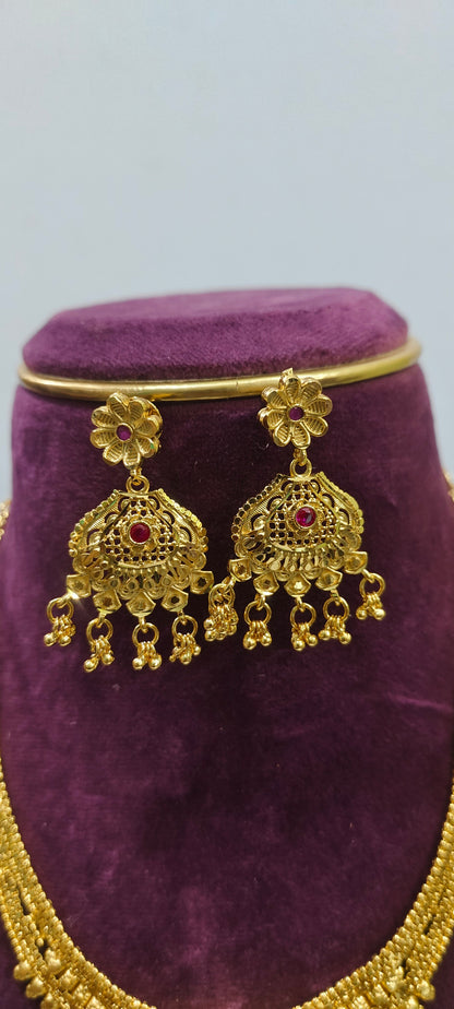 100% real gold look necklace and long haram combo set