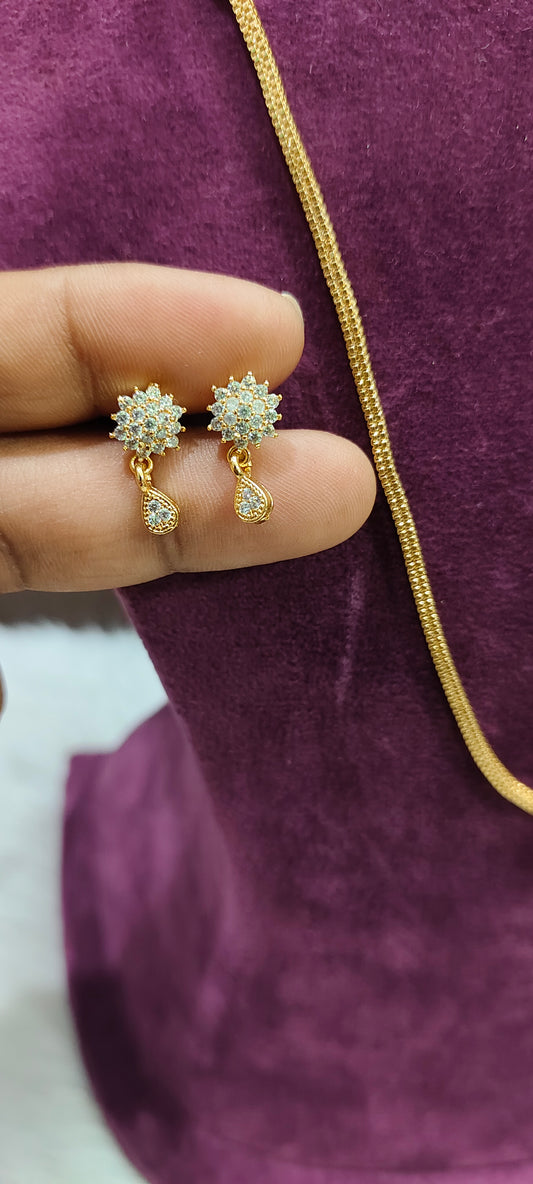 Premium diamond look pendant 24" length Thali chain with earrings
