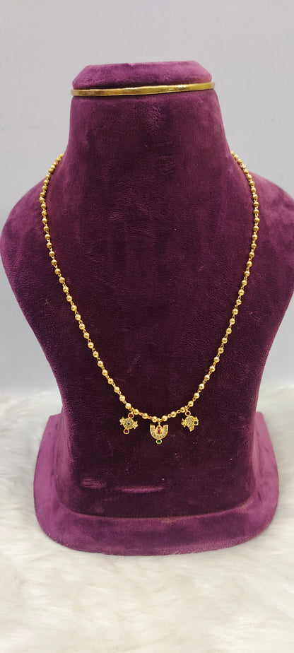 Premium micro gold plated 18" length ball chain with tirunamam shanku chakram chain