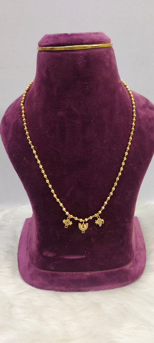 Premium micro gold plated 18" length ball chain with tirunamam shanku chakram chain
