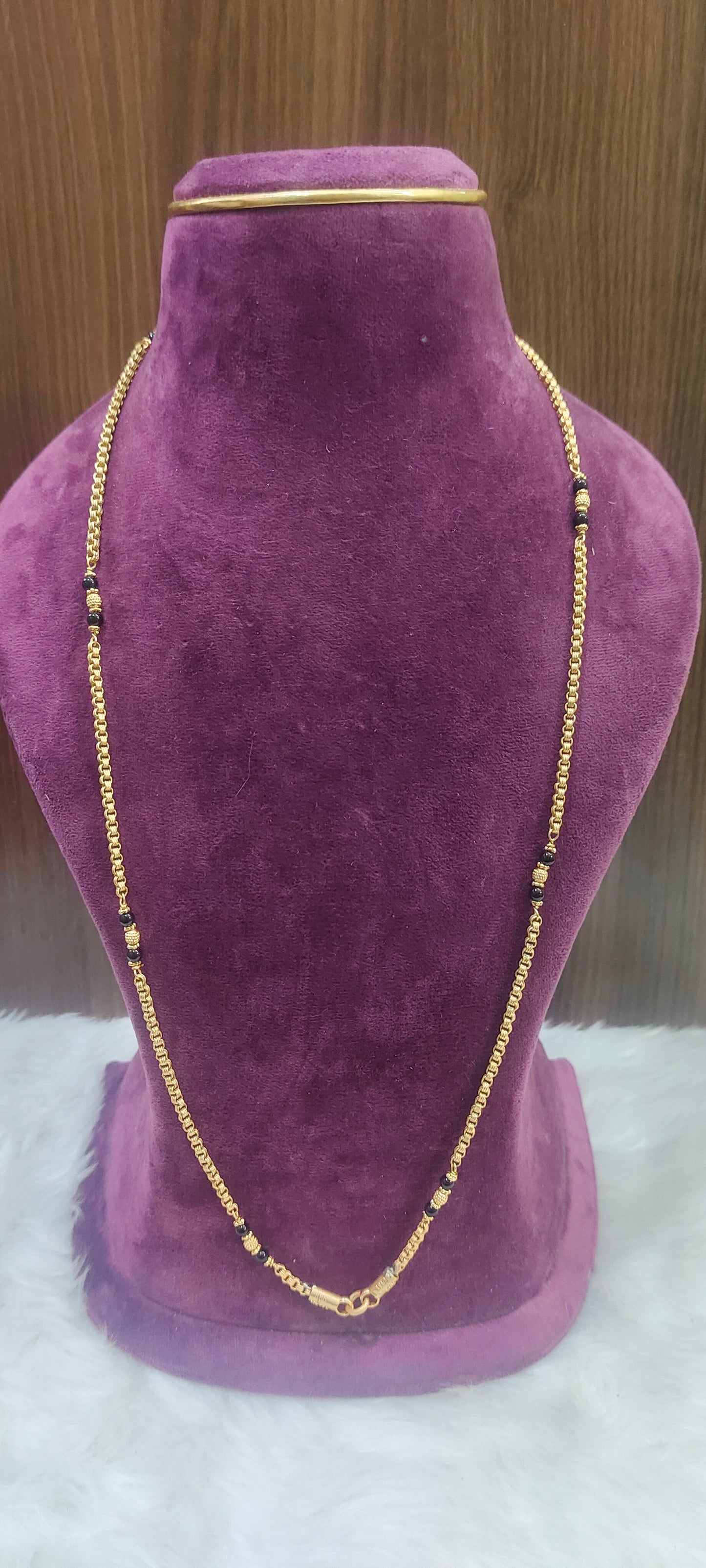 Pure panchaloham unpolished 30" length black beads thali chain