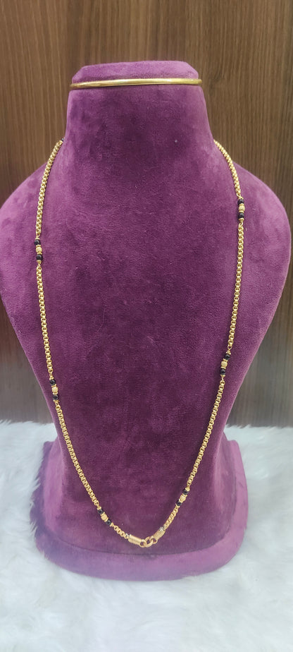 Pure panchaloham unpolished 30" length black beads thali chain