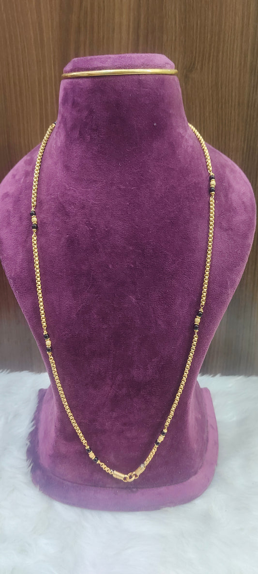 Pure panchaloham unpolished 30" length black beads thali chain