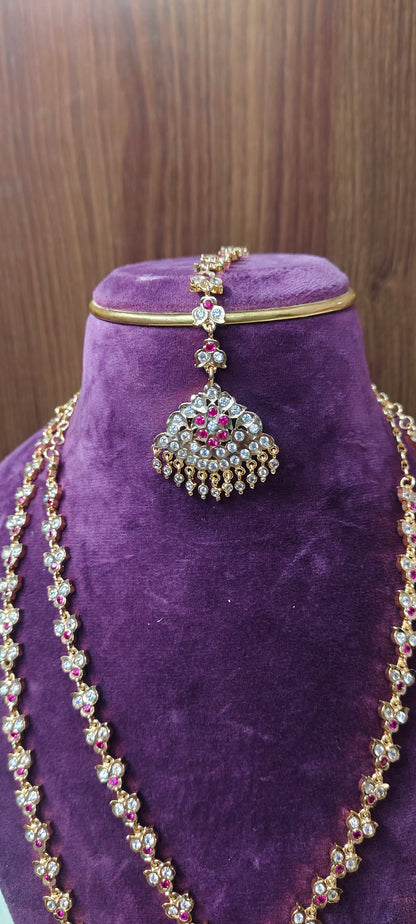 Pure panchaloham bridel set ( long haram, necklace, earrings,maati, mangtika)