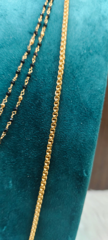 Premium micro gold plated daily wear 5 set combo(26" length thali chain,18" black beads, earrings,vanki ring, 4bangles)