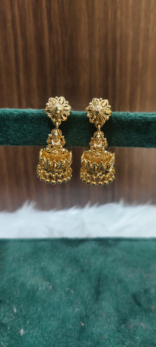 Premium micro gold plated Lakshmi Devi jumkas