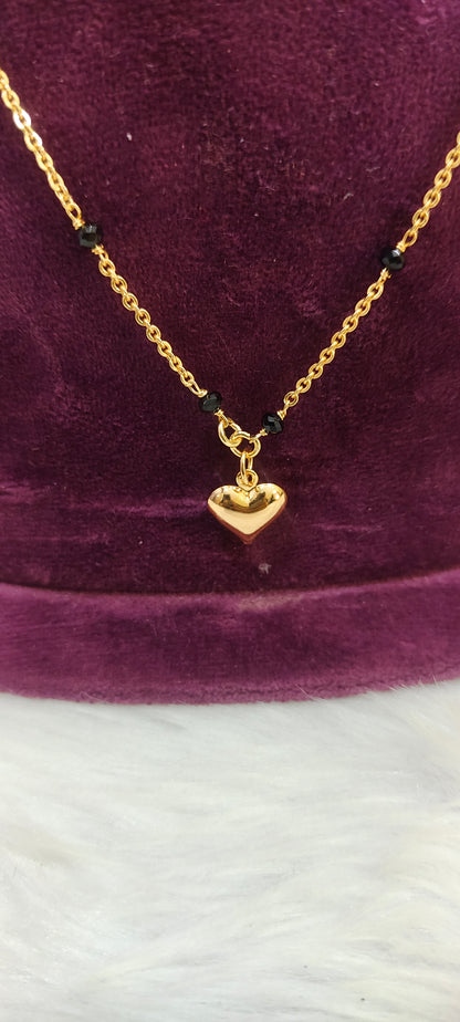 Premium micro gold plated 18 length black beads with heart pendant ( pendant detachable)