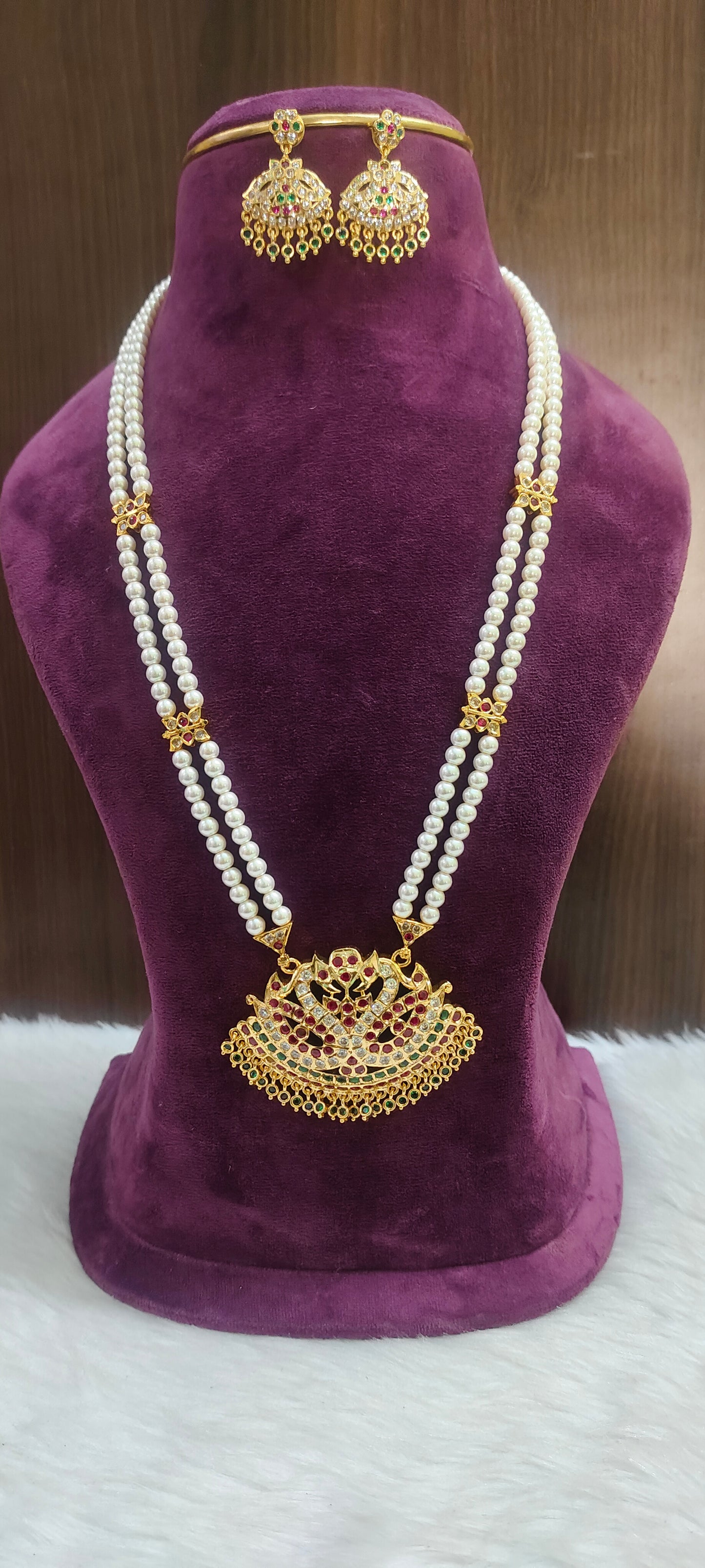 Pure panchaloham 28" length rani haram with earrings