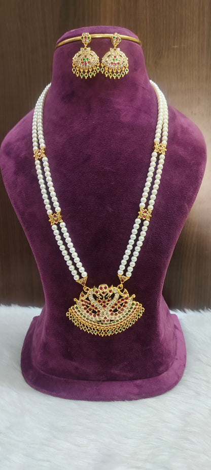 Pure panchaloham 28" length rani haram with earrings