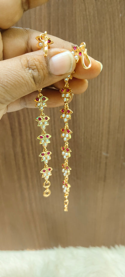 Pure panchaloham ruby and pearl earchains