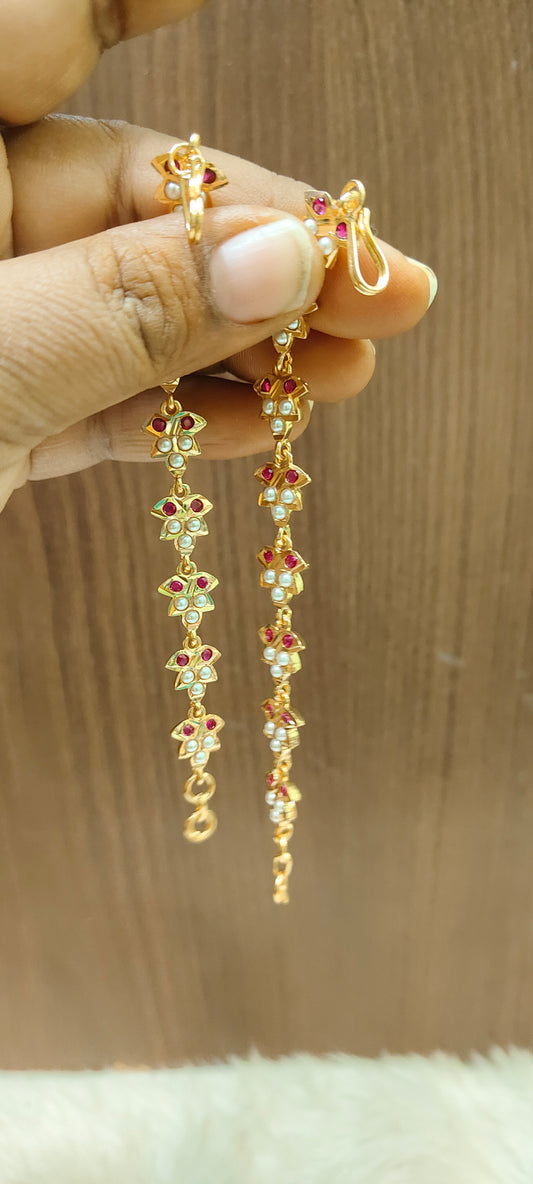 Pure panchaloham ruby and pearl earchains