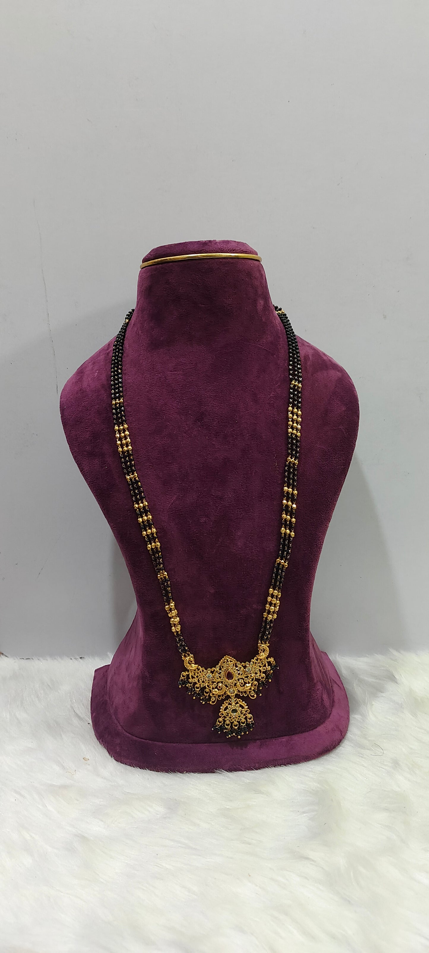 Premium nakshi 3 line 28" length non god motive black beads