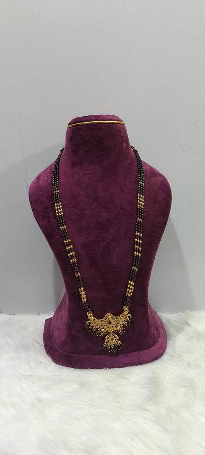 Premium nakshi 3 line 28" length non god motive black beads