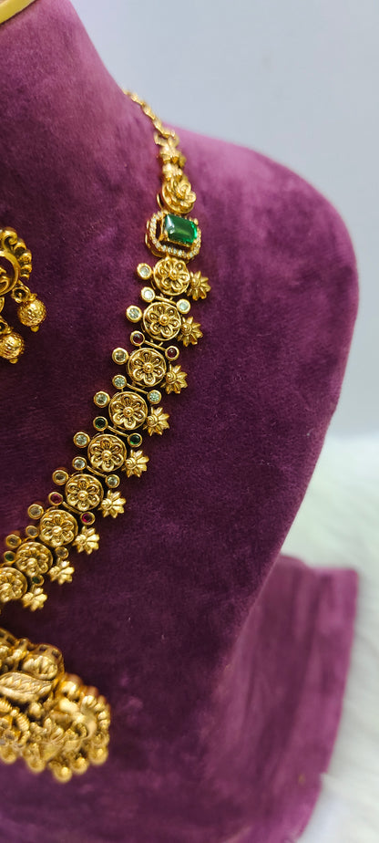 Premium antique nakshi  3d embossed bridel necklace set