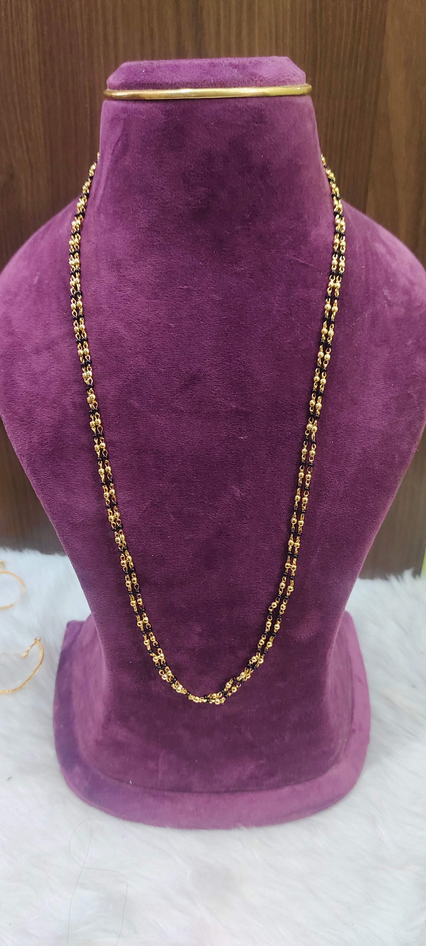 Premium gold look 26" length 2 line black beads