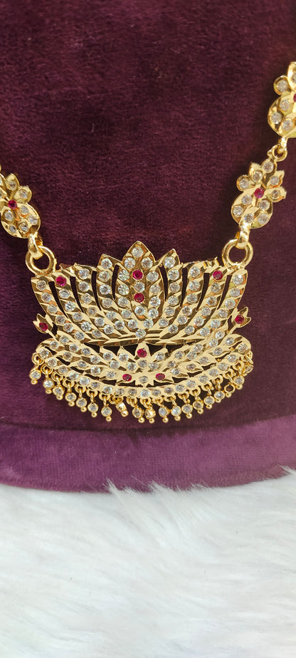 Pure panchaloham vintage look lotus pendent long haram (u will get similar design may  not same)