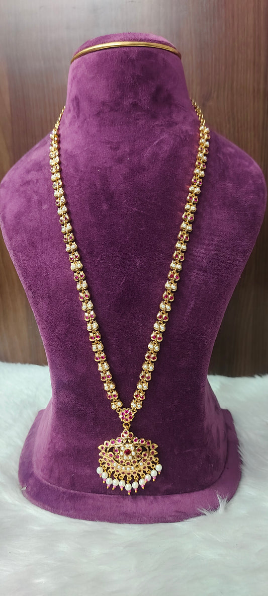 Pure panchaloham vintage ruby and pearl long haram