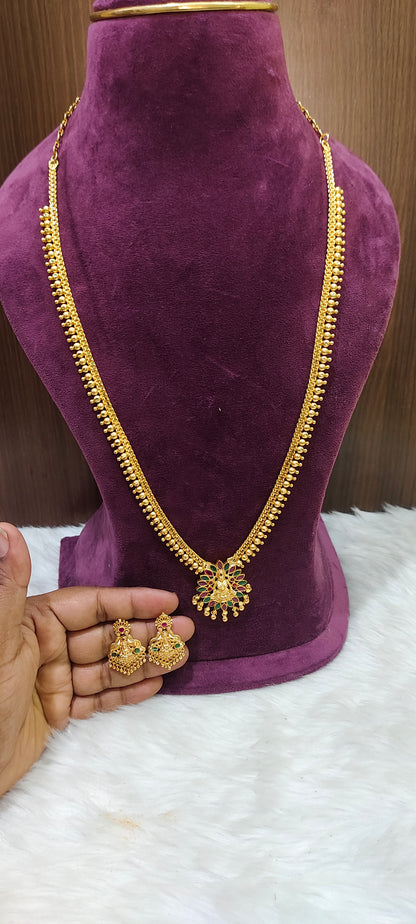 100% gold look simple long haram with earrings