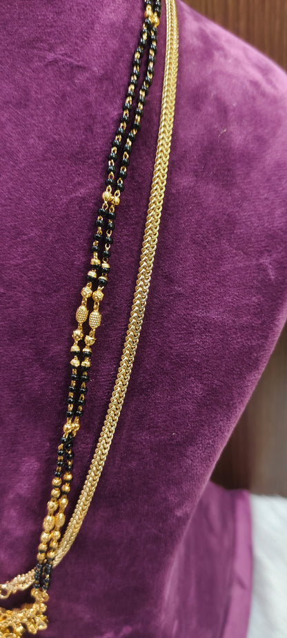 Premium micro gold plated daily wear 26" Length thali chain, 28" black beads and mangalsutra combo