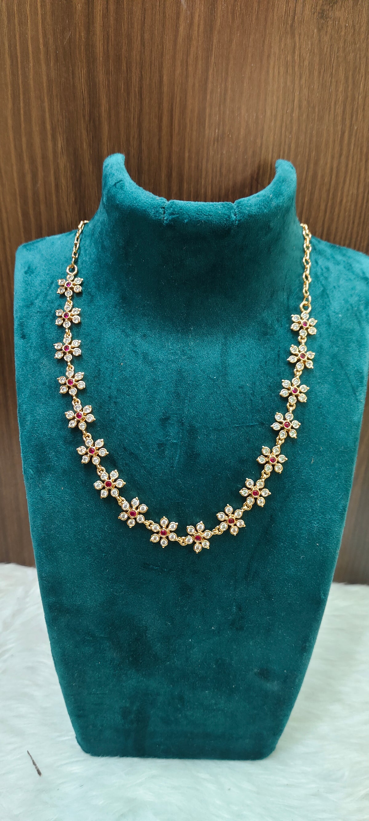 Pure panchaloham daimond look ruby white necklace