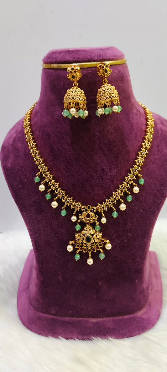 Premium antique nakshi 3d embossed bridel necklace set
