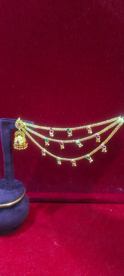 100% gold look jumkas and 3 line earchains combo