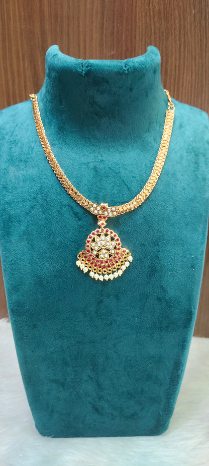 Pure panchaloham ruby and pearl nanupatti necklace