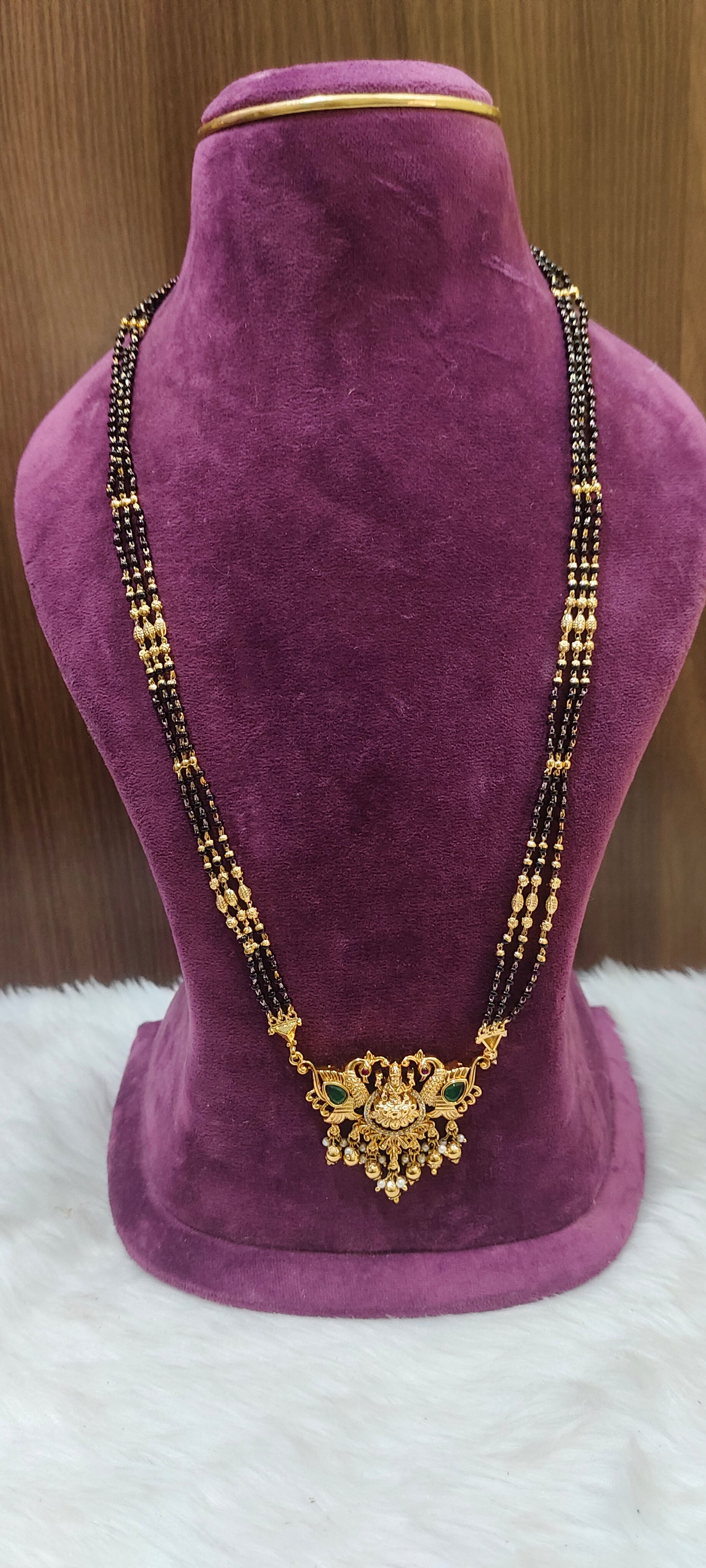 Premium nakshi 3 line 28" length long black beads