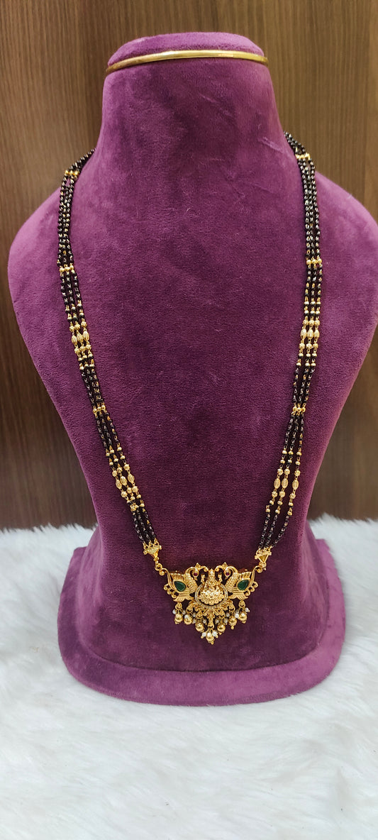 Premium nakshi 3 line 28" length long black beads