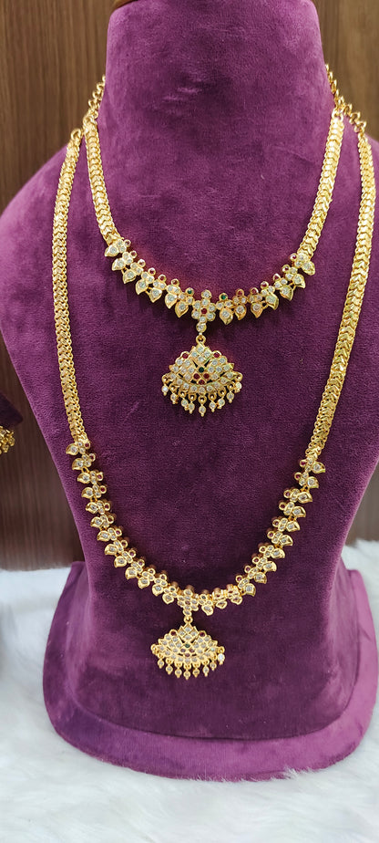 Pure panchaloham necklace and long haram set combo