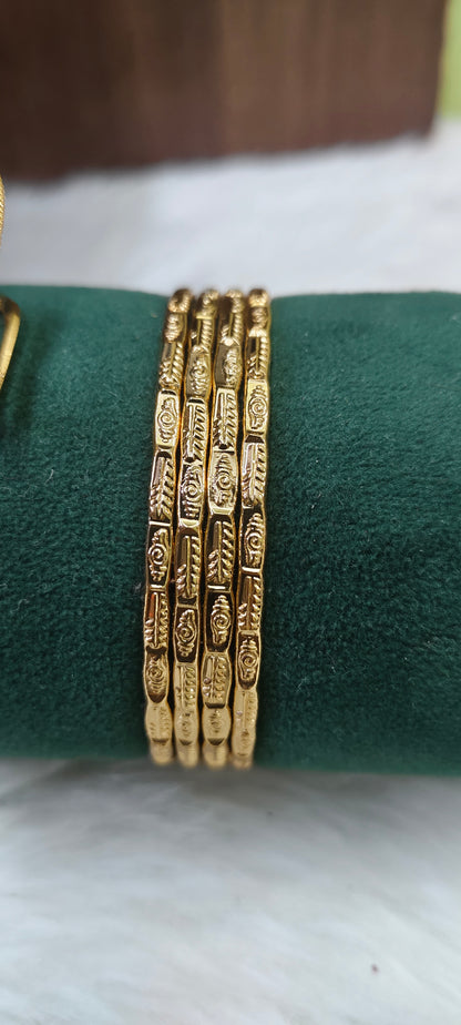 Premium micro gold plated daily wear 5 set combo (26" length thali chain,vanki ring, 4bangles, panchaloham earrings,18" length black beads)