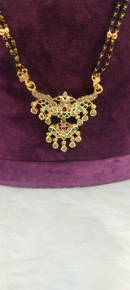 Premium nakshi 3 step necklace with 28" length black beads combo