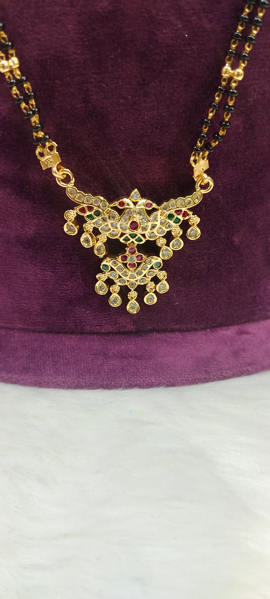 Premium nakshi 3 step necklace with 28" length black beads combo