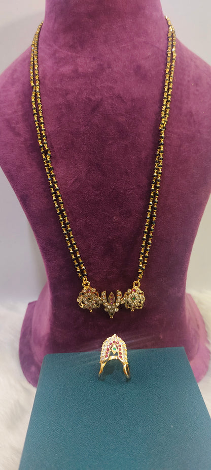 Pure panchaloham pendant with micro black beads with free panchaloham vanki ring